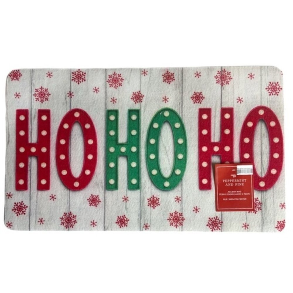 Peppermint & Pine Christmas Rug Door Mat Accent Non Skid HO HO HO 17.3 X 29.9 - Picture 2 of 12